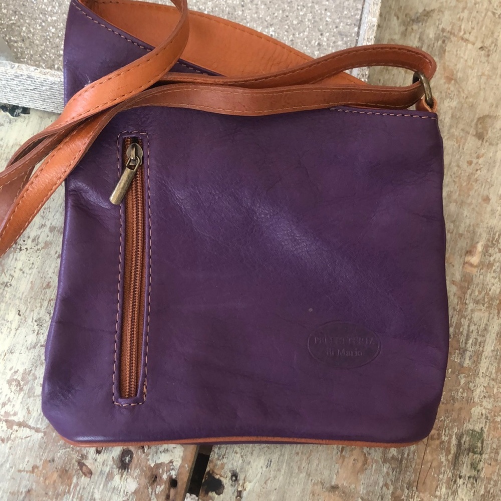 Purple Leather Crossbody with Tan Trim